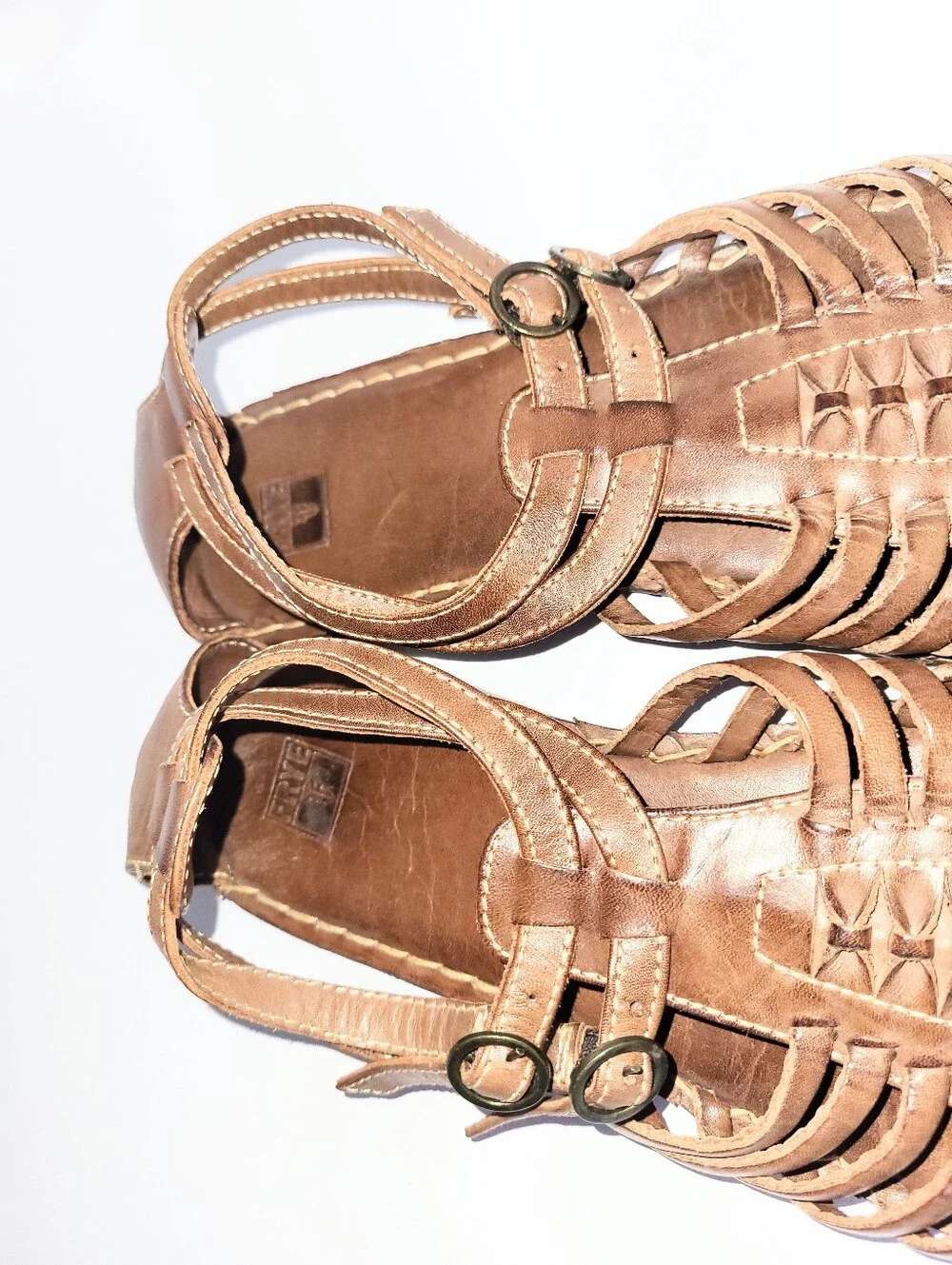 Frye Kayla Huarchi Sandals Genuine Leather Caged Gladiator Brown Size 8.5 B